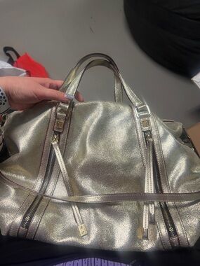 ANTONIO MELANI Metallic Gold Leather Convertible Shoulder Bag
